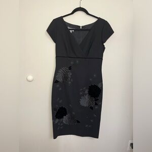 Maggy London Empire Waist Embroidered Little Black Dress Size 6